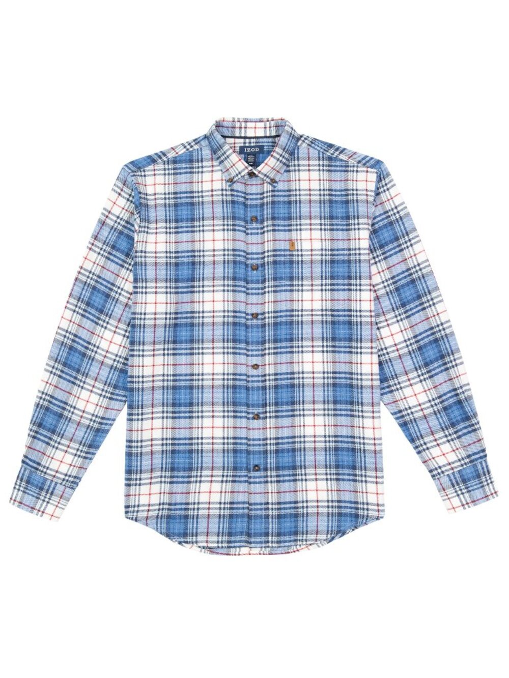 New! IZOD Stratton Flannel Button Down Shirt Bright Cobalt Plaid Men's Size LT